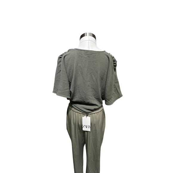 ZARA Olive Green Draped Wrap Front Blouse - Effortlessly Chic & Flattering Fit - Picture 4 of 4